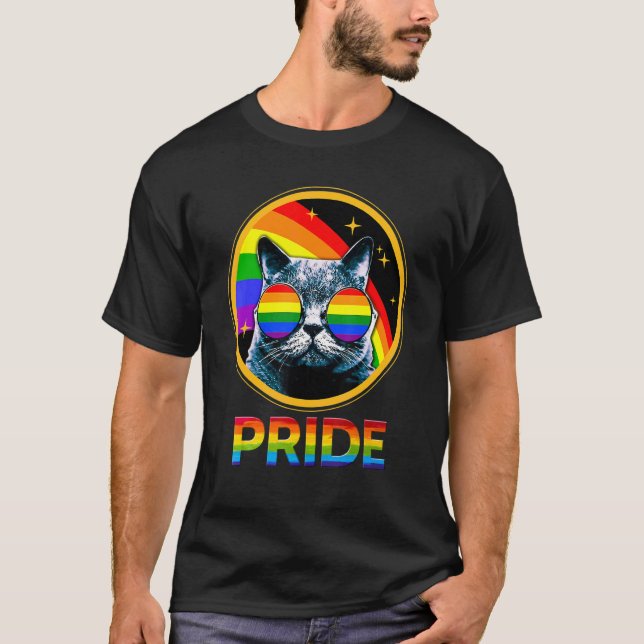 Cute Cat Pride Rainbow LGBTQ LGBT Gay Lesbian Prid T Shirt (Framsida)