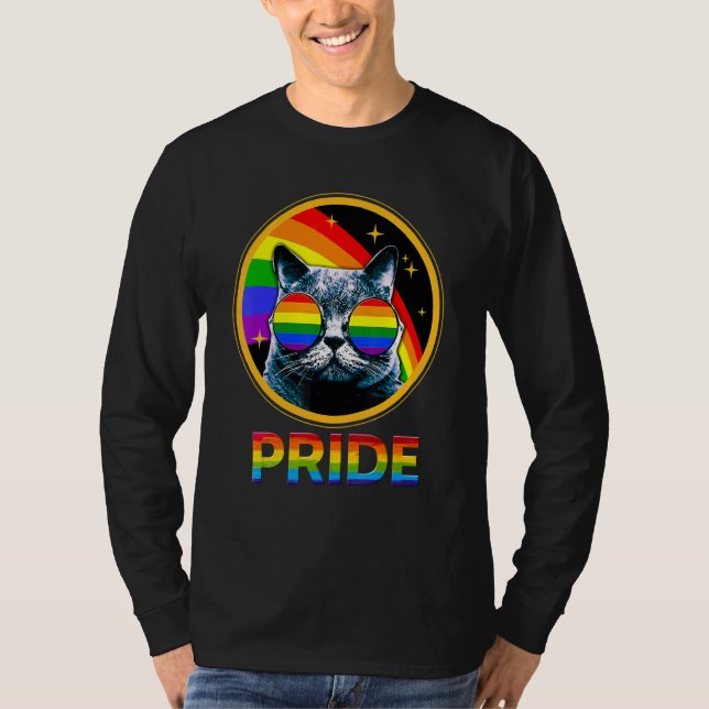 Cute Cat Pride Rainbow LGBTQ LGBT Gay Lesbian Prid T Shirt (Framsida)