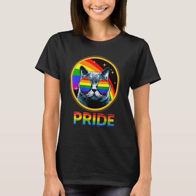 Cute Cat Pride Rainbow LGBTQ LGBT Gay Lesbian Prid T Shirt (Framsida)