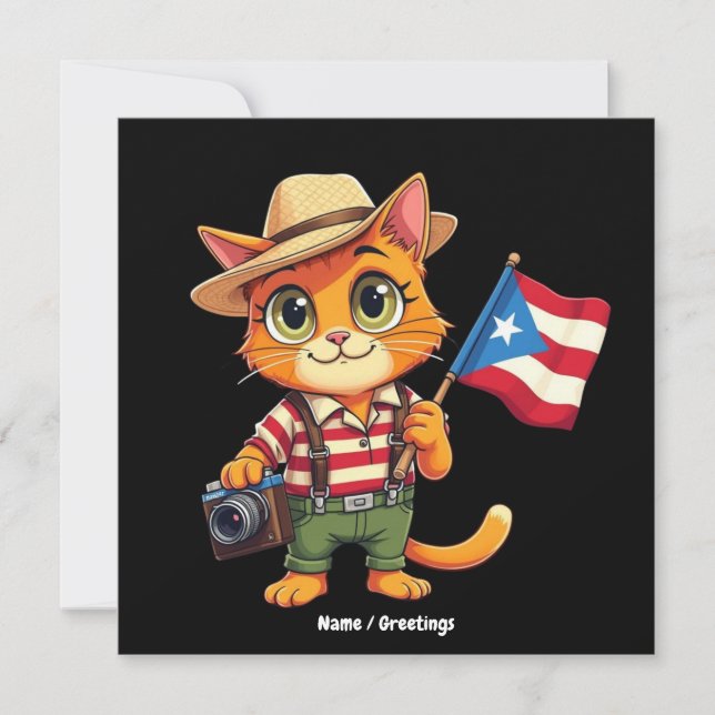 Cute Cat Puerto Rican Flagga Boricua Hispanic Inbjudningar (Framsida)