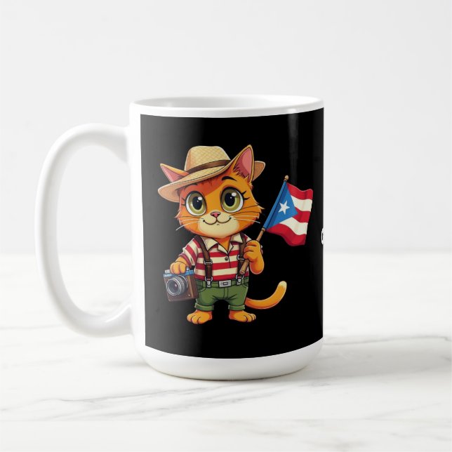 Cute Cat Puerto Rican Flagga Boricua Hispanic Kaffemugg (Vänster)