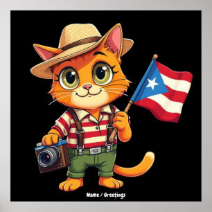 Cute Cat Puerto Rican Flagga Boricua Hispanic Poster