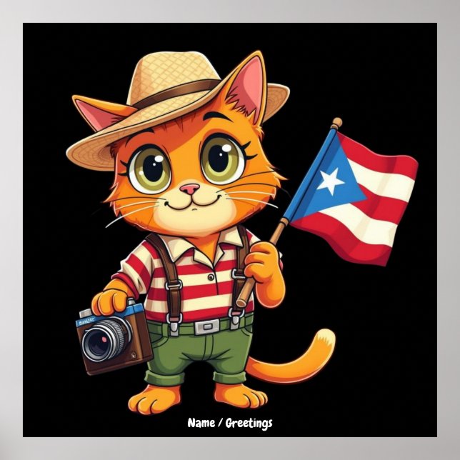 Cute Cat Puerto Rican Flagga Boricua Hispanic Poster (Framsidan)