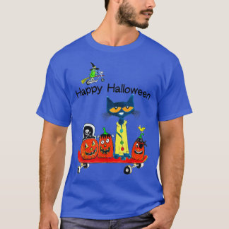 Cute Cat Pumpkin Skateboard Funny Halloween Witch T Shirt