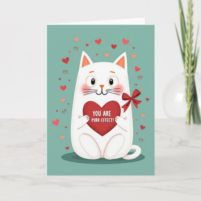 Cute Cat Purrfect Valentine Card Kort (Framsida)