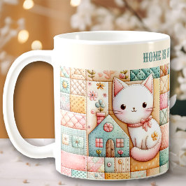Cute Cat Quilt Patchwork Pastel Custom Name Kaffemugg