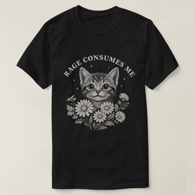 Cute Cat Rage Aesthetic - Funny Kitten med blomma T Shirt (Design framsida)