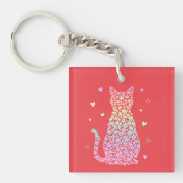  cute cat  rainbow hearts pastel gradient pattern