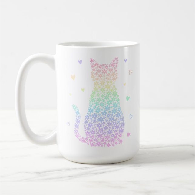  cute cat  rainbow hearts pastel gradient pattern kaffemugg (Vänster)