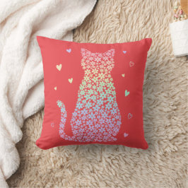  cute cat  rainbow hearts pastel gradient pattern kudde