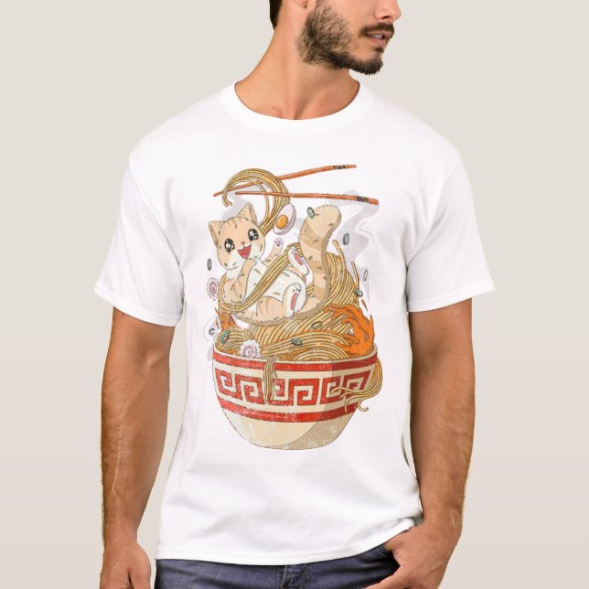 Cute Cat Ramen Kawaii Anime Cats Kitten Älskare Gi T Shirt (Framsida)