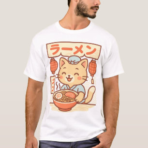 Cute Cat Ramen Shop T-Shirt Japanska Kawaii Nood
