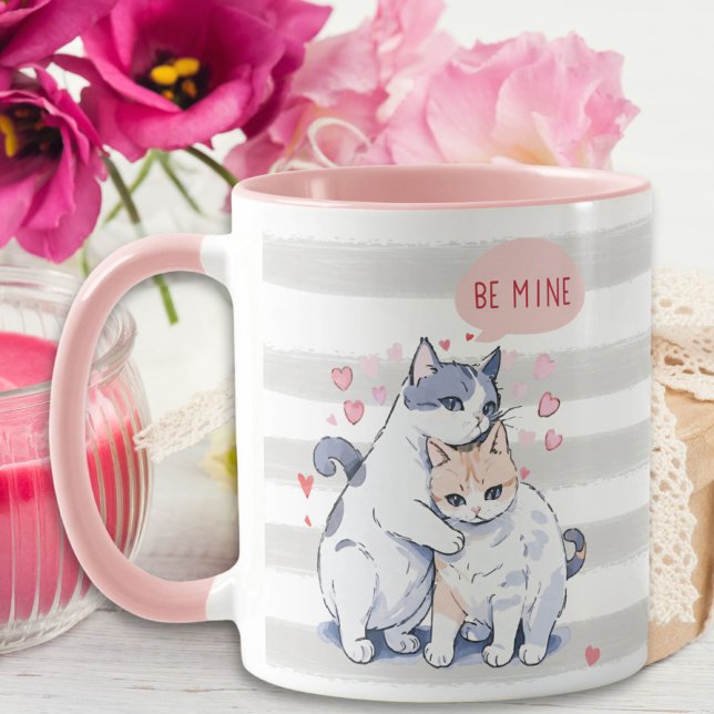 Cute Cat, raring, lite på alla hjärtans dag Mugg (Cute Cat Sweetheart Couple Be Mine Valentine's Day Mug)