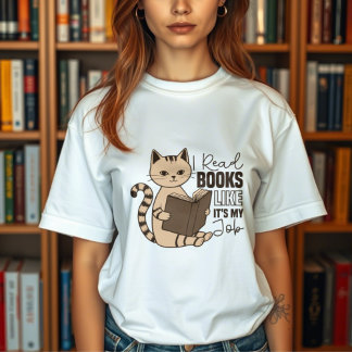 Cute Cat Reading a Bok T Shirt