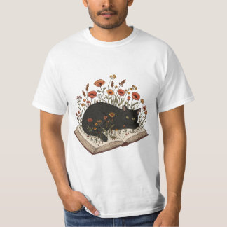 Cute Cat Reading Bok Blommigt Bok Älskare för kvin T Shirt