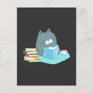 Cute Cat Reading Bok Coffee Älskare Bookworm Vykort