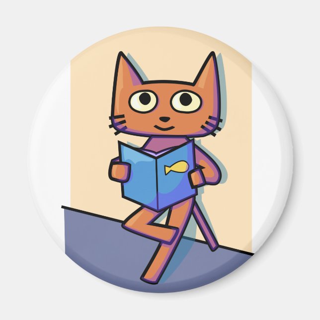 Cute Cat Reading Bok Magnet (Framsidan)