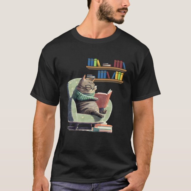 Cute Cat Reading Book Bookworms Cat  Reading  2 T Shirt (Framsida)