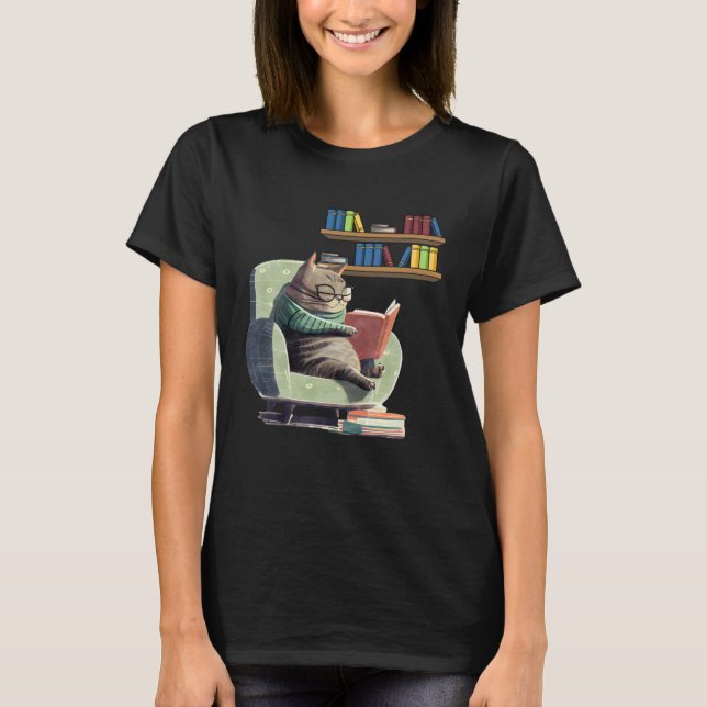 Cute Cat Reading Book Bookworms Cat  Reading  2 T Shirt (Framsida)