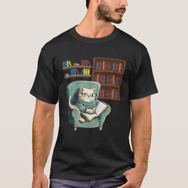 Cute Cat Reading Book Bookworms Cat  Reading T Shirt (Framsida)