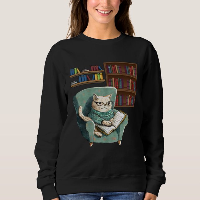 Cute Cat Reading Book Bookworms Cat  Reading T Shirt (Framsida)