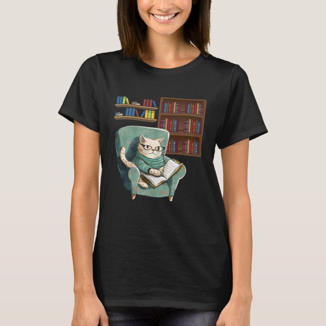 Cute Cat Reading Book Bookworms Cat  Reading T Shirt (Framsida)