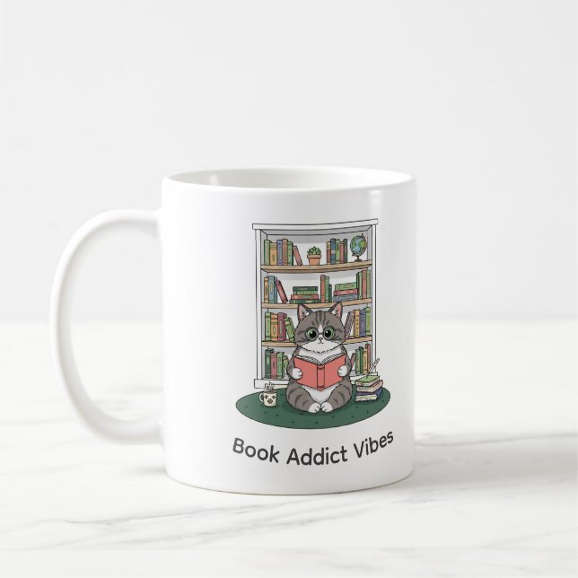 Cute Cat Reading Glasses Coffee Shelf Art Mug Kaffemugg (Vänster)