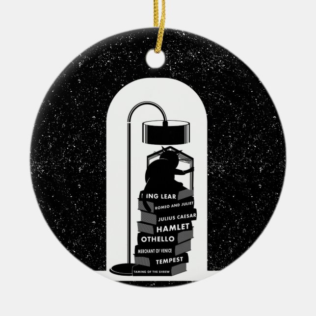 Cute Cat Reading Shakespeare Plays Julgransprydnad Keramik (Framsidan)