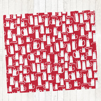 Cute Cat Red and White Festive Fleecefilt