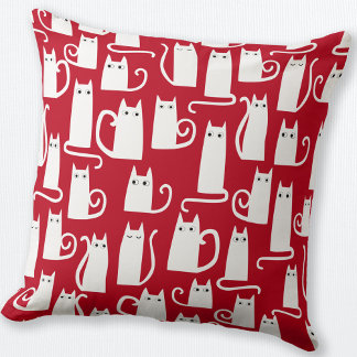 Cute Cat Red and White Kudde
