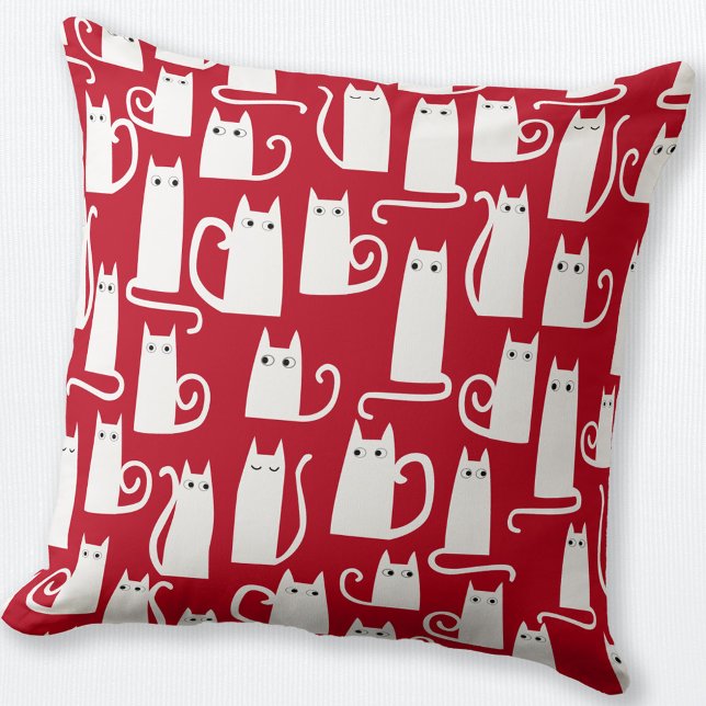 Cute Cat Red and White Kudde (Fun festive red and white cat throw pillow)