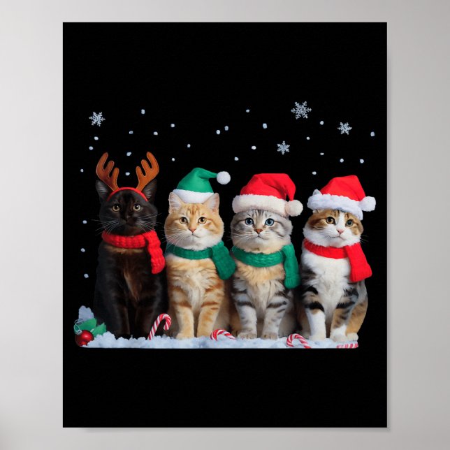 Cute Cat Reindeer Light Christmas Cat Funny Santa  Poster (Framsidan)