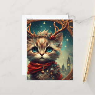 Cute Cat Reindeer Vykort