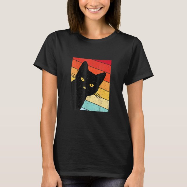 Cute Cat Retro Stil Black Kattunge T Shirt (Framsida)