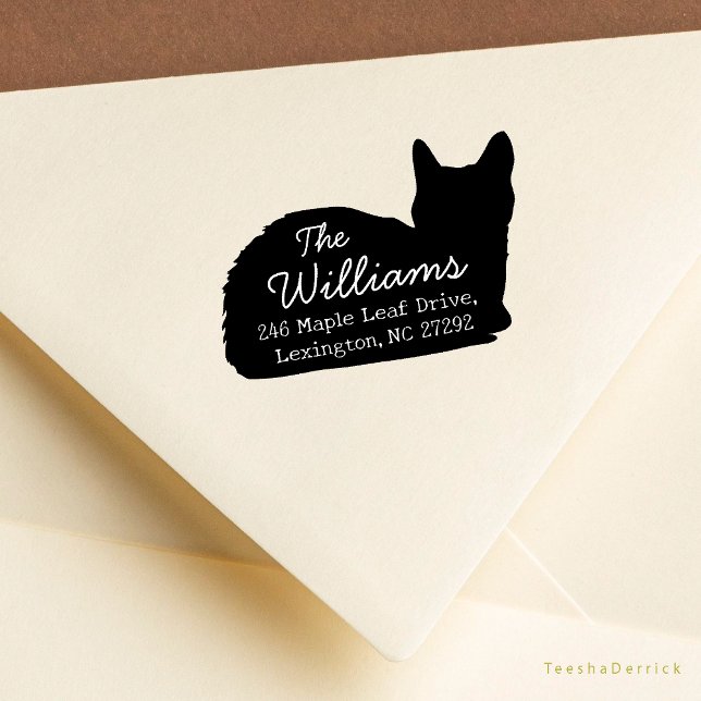 Cute Cat - Returadress för vårt nya hus Stämpel (Cute Cat silhouette, Our New House Address Announcement Modern Rustic Round Rubber Stamp)