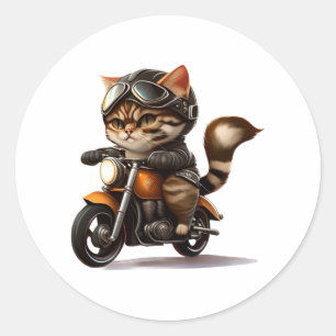 CUTE CAT rider en motorcykel Classic T-Shirt (5) Runt Klistermärke
