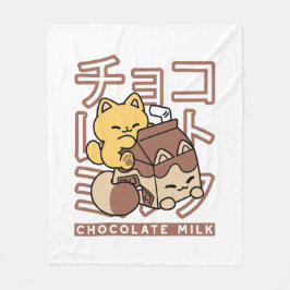 Cute Cat Riding Chocolate Mjölk Carton Kawaii Art Fleecefilt