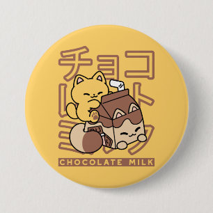 Cute Cat Riding Chocolate Mjölk Carton Kawaii Art Knapp