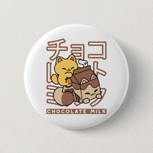 Cute Cat Riding Chocolate Mjölk Carton Kawaii Art Knapp