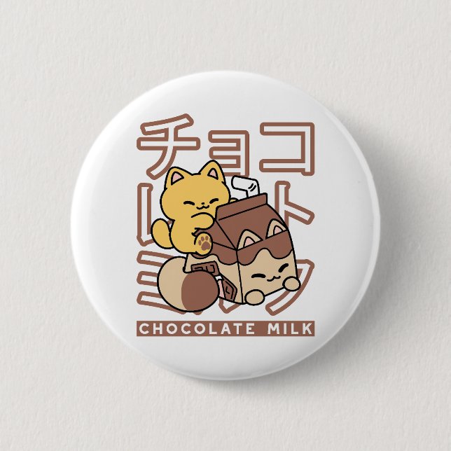 Cute Cat Riding Chocolate Mjölk Carton Kawaii Art Knapp (Framsida)