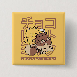 Cute Cat Riding Chocolate Mjölk Carton Kawaii Art Knapp