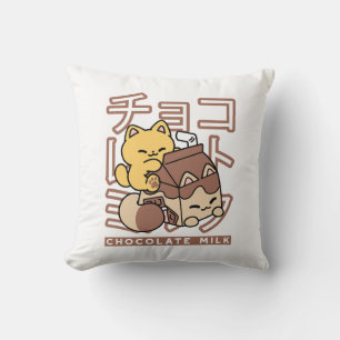 Cute Cat Riding Chocolate Mjölk Carton Kawaii Art Kudde