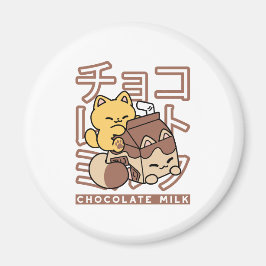 Cute Cat Riding Chocolate Mjölk Carton Kawaii Art Magnet