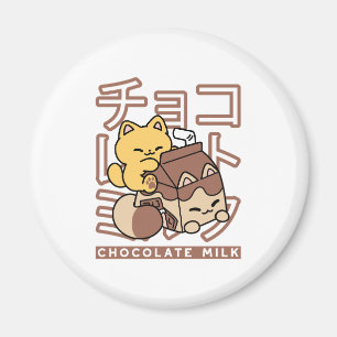 Cute Cat Riding Chocolate Mjölk Carton Kawaii Art Magnet