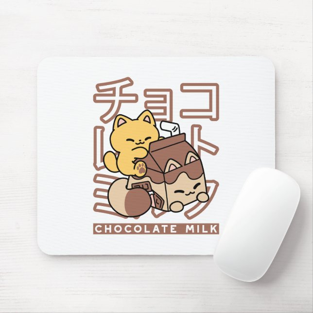 Cute Cat Riding Chocolate Mjölk Carton Kawaii Art Musmatta (Med mus)