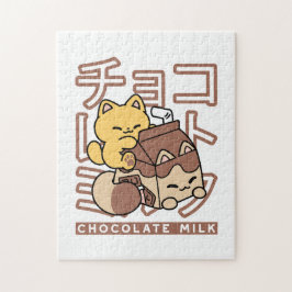 Cute Cat Riding Chocolate Mjölk Carton Kawaii Art Pussel