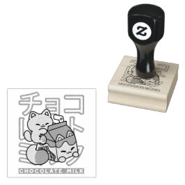 Cute Cat Riding Chocolate Mjölk Carton Kawaii Art Stämpel