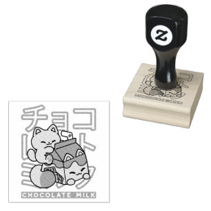 Cute Cat Riding Chocolate Mjölk Carton Kawaii Art Stämpel