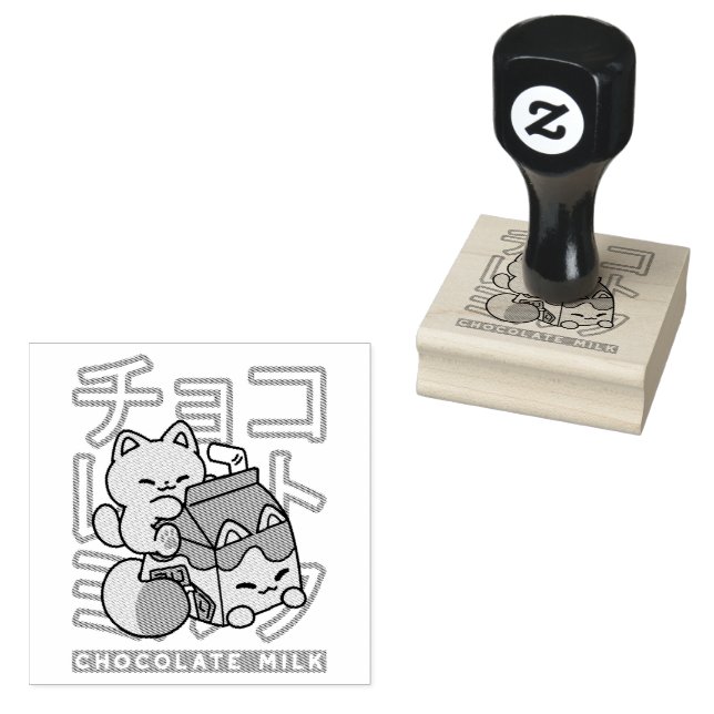 Cute Cat Riding Chocolate Mjölk Carton Kawaii Art Stämpel (Stämplad)