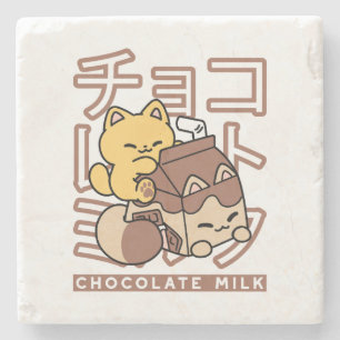 Cute Cat Riding Chocolate Mjölk Carton Kawaii Art Stenunderlägg